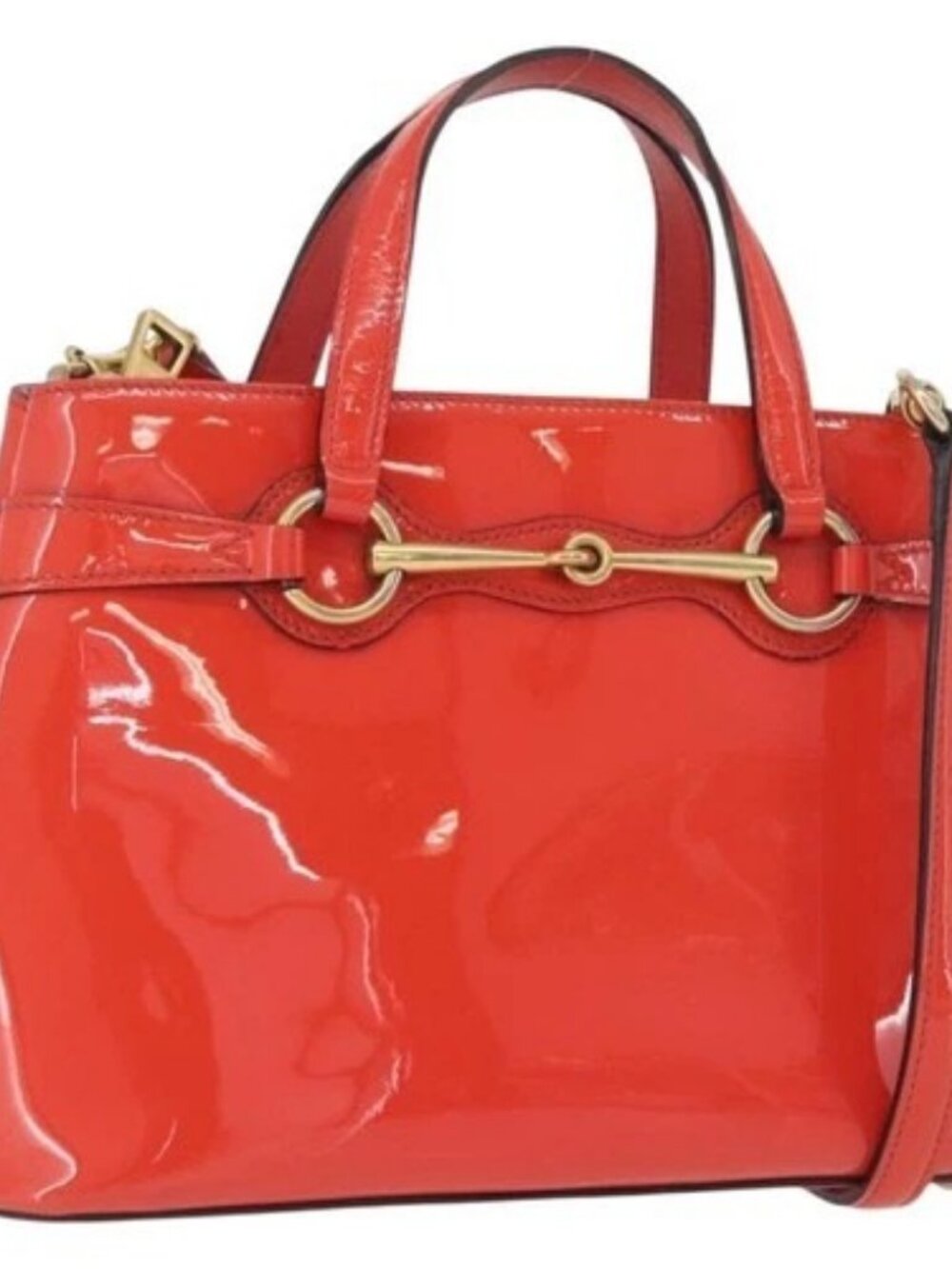 GUCCI Hand Bag Patent leather 2way Red Gold 371925 Auth BA12915